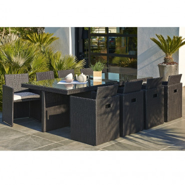 Ensemble de jardin encastrable 8 places plateau en verre
