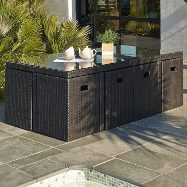 Ensemble de jardin encastrable 8 places plateau en verre