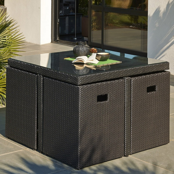 Ensemble de jardin encastrable 4 places plateau en verre