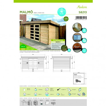 Abri Solid de jardin Malmo Fiche technique