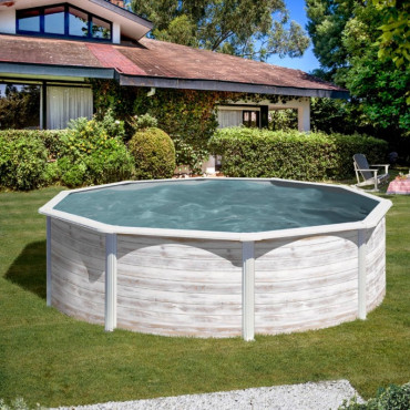 Kit piscine hors sol acier ronde Finlandia aspect bois blanc
