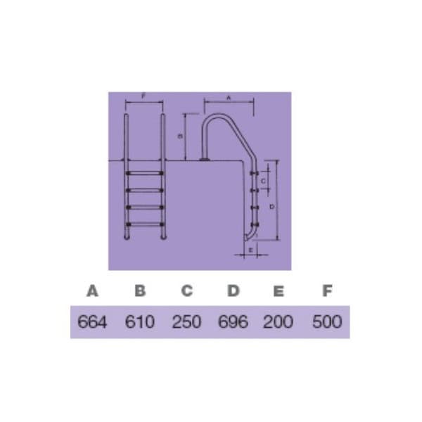Schéma de l'échelle piscine standard 2 marches INOX