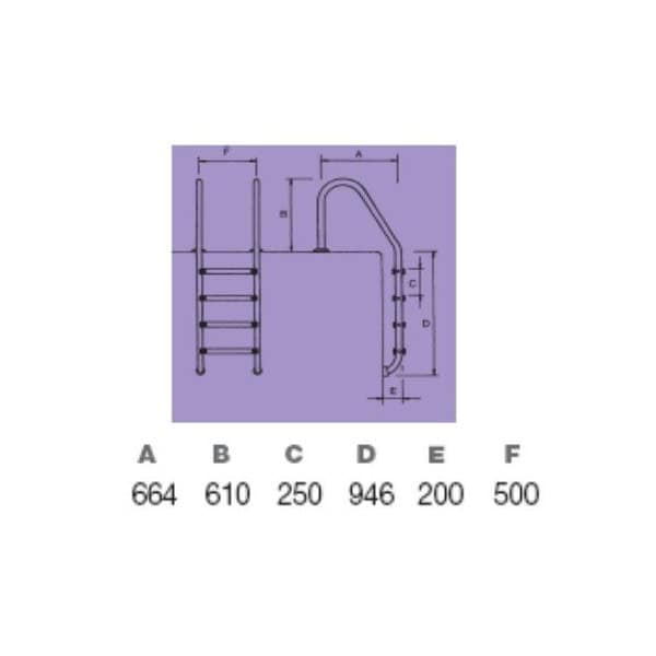 Schéma de l'Echelle piscine standard 3 marches INOX 316L