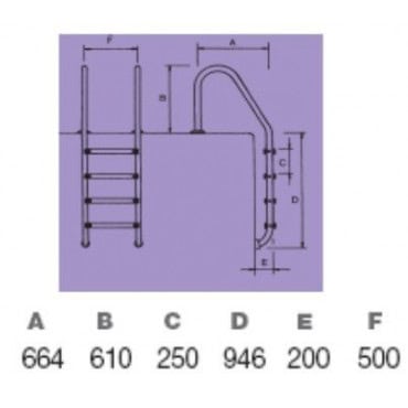 Schéma de l'Echelle piscine standard 3 marches INOX 316L