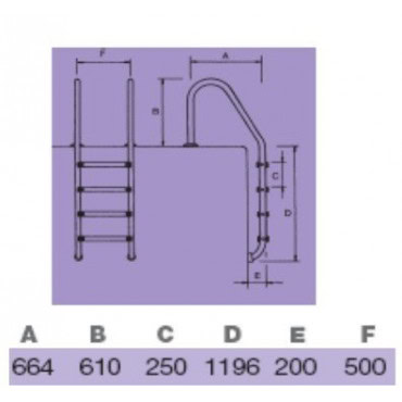 Schéma de l'échelle piscine standard 4 marches INOX 316L