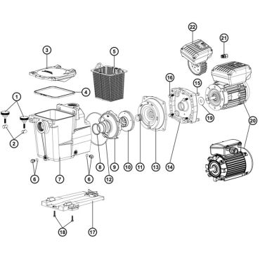 1 + 2 - Vis Pap + écrou pompe Hayward Super Pump/Super II/Max Flo/ RS II