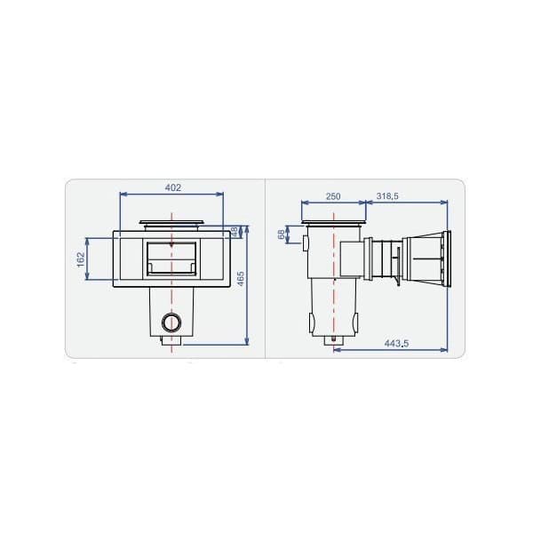 Schéma 2 du Skimmer AQUAREVA grande meurtrière avec rallonge