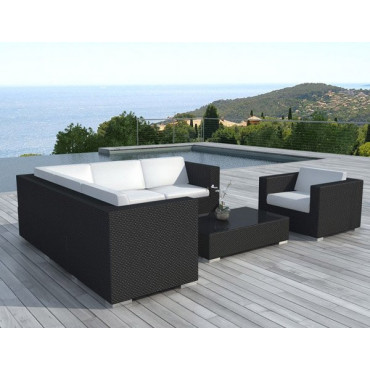 Salon de jardin en résine tressée noir/blanc-vue gauche