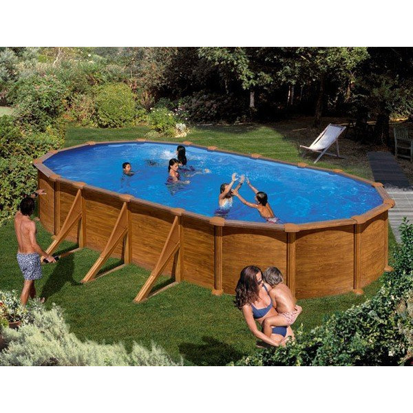 Piscine Hors-sol Ovale En Acier Imitation Bois - 730x375x132 Cm - Kit Complet Avec Filtre à Sable, échelle, Liner - Pour Jardin