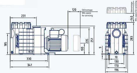 schéma dimension pompe filtration piscine Eurostar II